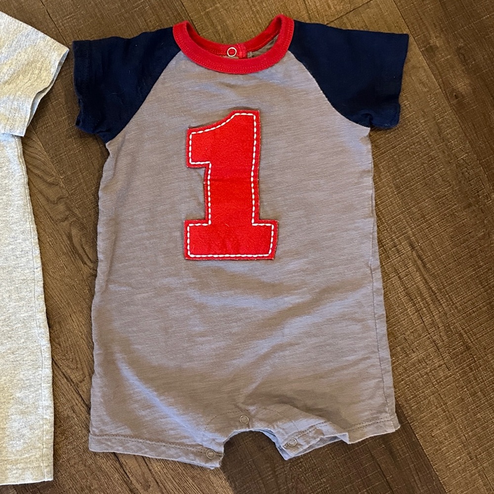 Mud Pie Gray, Navy & Red “1” Bodysuit ~ Perfect for 1st Birthday 🎂 ❤️